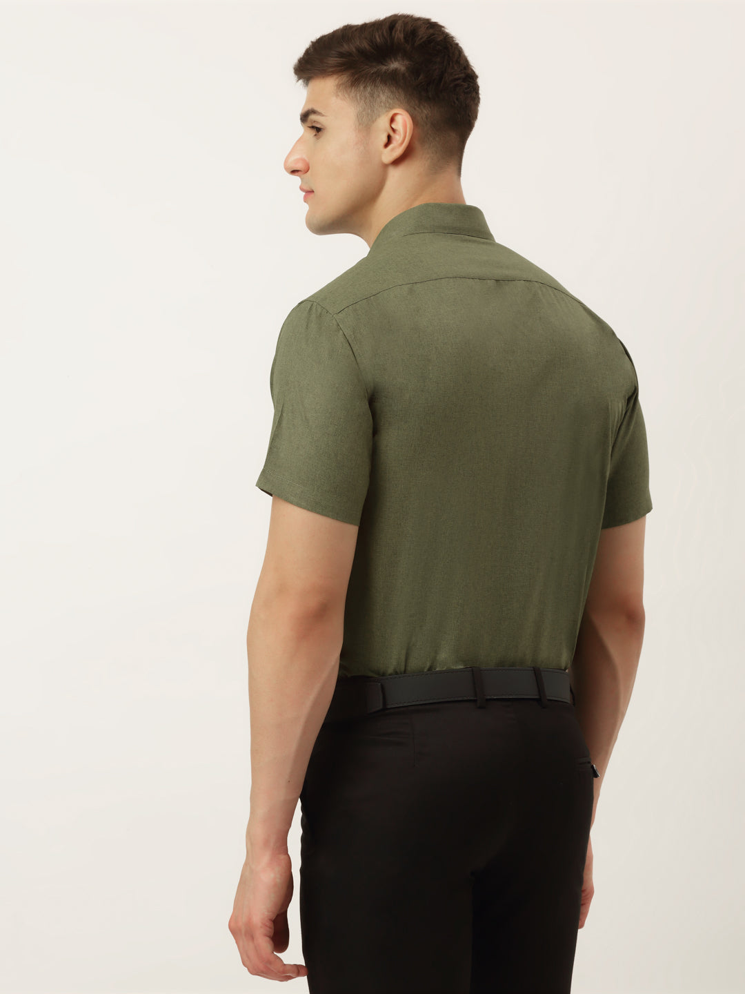 Jainish Men's Cotton Solid Half Sleeve Formal Shirts ( SF 811Olive ) | Grocsy