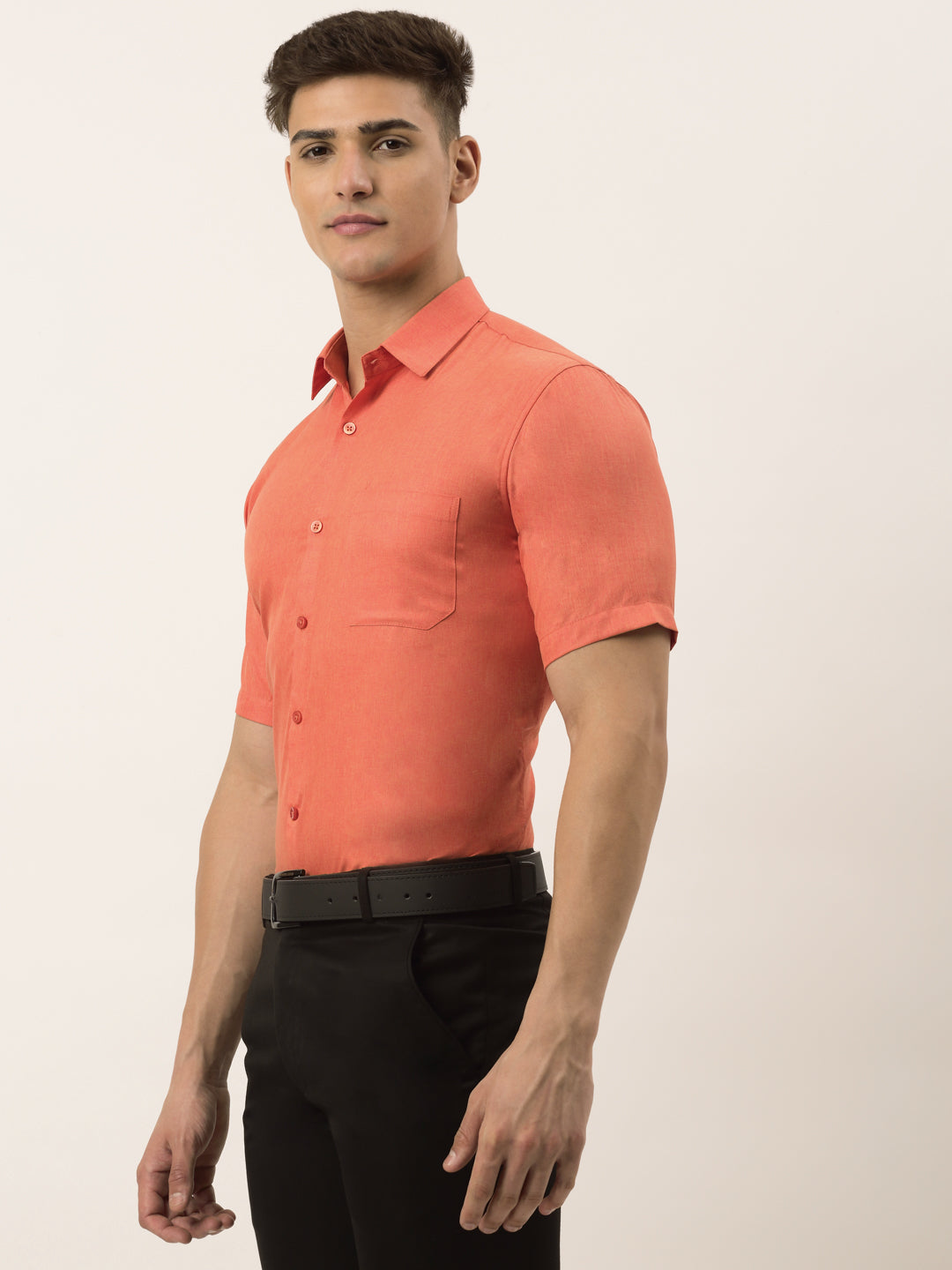 Jainish Men's Cotton Solid Half Sleeve Formal Shirts ( SF 811Peach ) | Grocsy