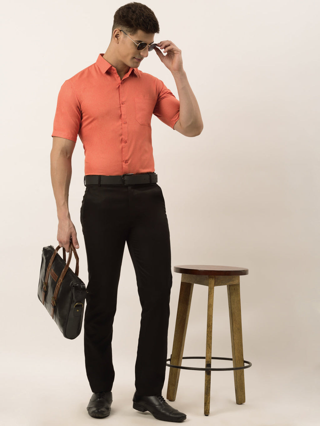Jainish Men's Cotton Solid Half Sleeve Formal Shirts ( SF 811Peach ) | Grocsy