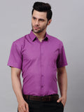 Jainish Men's Cotton Solid Half Sleeves Formal Shirt - Purple | Grocsy