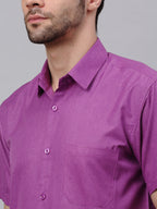 Jainish Men's Cotton Solid Half Sleeves Formal Shirt - Purple | Grocsy