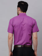 Jainish Men's Cotton Solid Half Sleeves Formal Shirt - Purple | Grocsy