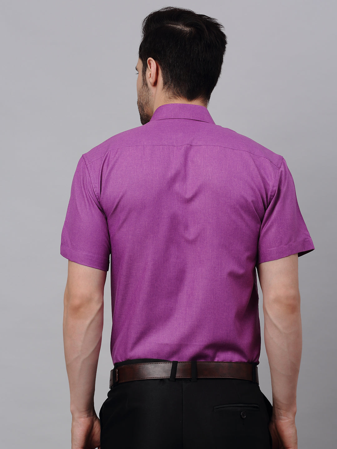 Jainish Men's Cotton Solid Half Sleeves Formal Shirt - Purple | Grocsy
