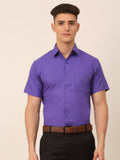Jainish Men's Cotton Solid Half Sleeves Formal Shirt - Voilet | Grocsy