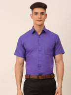 Jainish Men's Cotton Solid Half Sleeves Formal Shirt - Voilet | Grocsy