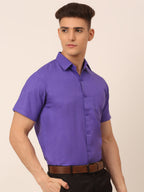 Jainish Men's Cotton Solid Half Sleeves Formal Shirt - Voilet | Grocsy