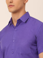 Jainish Men's Cotton Solid Half Sleeves Formal Shirt - Voilet | Grocsy