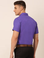 Jainish Men's Cotton Solid Half Sleeves Formal Shirt - Voilet | Grocsy