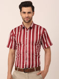 Jainish Men's Lycra Striped Half Sleeve Formal Shirts ( SF 812Maroon ) | Grocsy