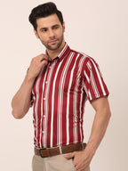 Jainish Men's Lycra Striped Half Sleeve Formal Shirts ( SF 812Maroon ) | Grocsy
