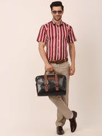 Jainish Men's Lycra Striped Half Sleeve Formal Shirts ( SF 812Maroon ) | Grocsy