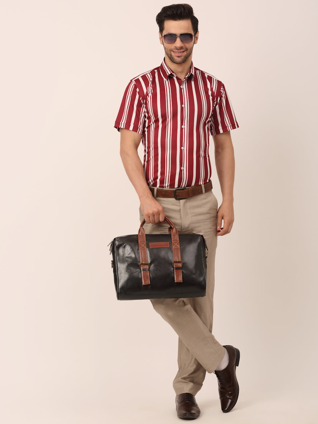 Jainish Men's Lycra Striped Half Sleeve Formal Shirts ( SF 812Maroon ) | Grocsy