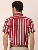 Jainish Men's Lycra Striped Half Sleeve Formal Shirts ( SF 812Maroon ) | Grocsy