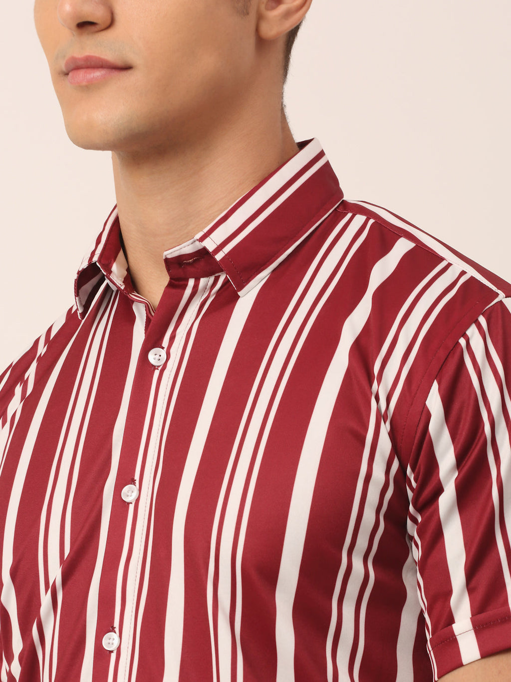 Jainish Men's Lycra Striped Half Sleeve Formal Shirts ( SF 812Maroon ) | Grocsy