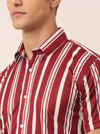 Jainish Men's Lycra Striped Half Sleeve Formal Shirts ( SF 812Maroon ) | Grocsy