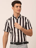 Jainish Men's Lycra Striped Half Sleeve Formal Shirts ( SF 812White ) | Grocsy