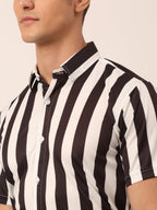 Jainish Men's Lycra Striped Half Sleeve Formal Shirts ( SF 812White ) | Grocsy