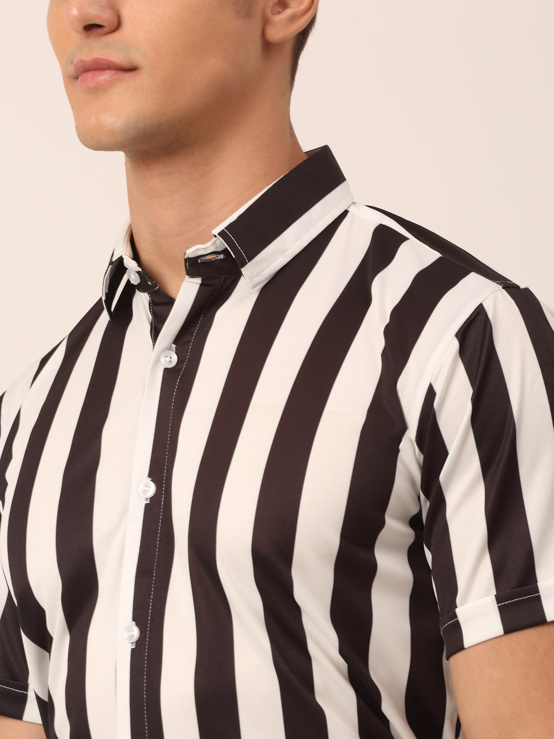 Jainish Men's Lycra Striped Half Sleeve Formal Shirts ( SF 812White ) | Grocsy
