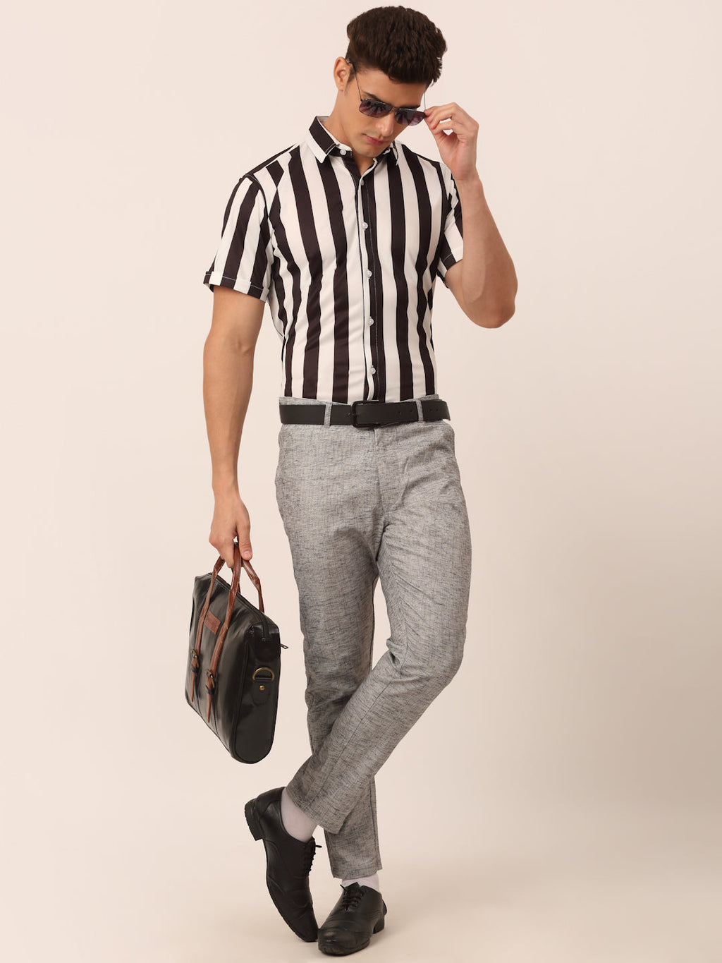 Jainish Men's Lycra Striped Half Sleeve Formal Shirts ( SF 812White ) | Grocsy