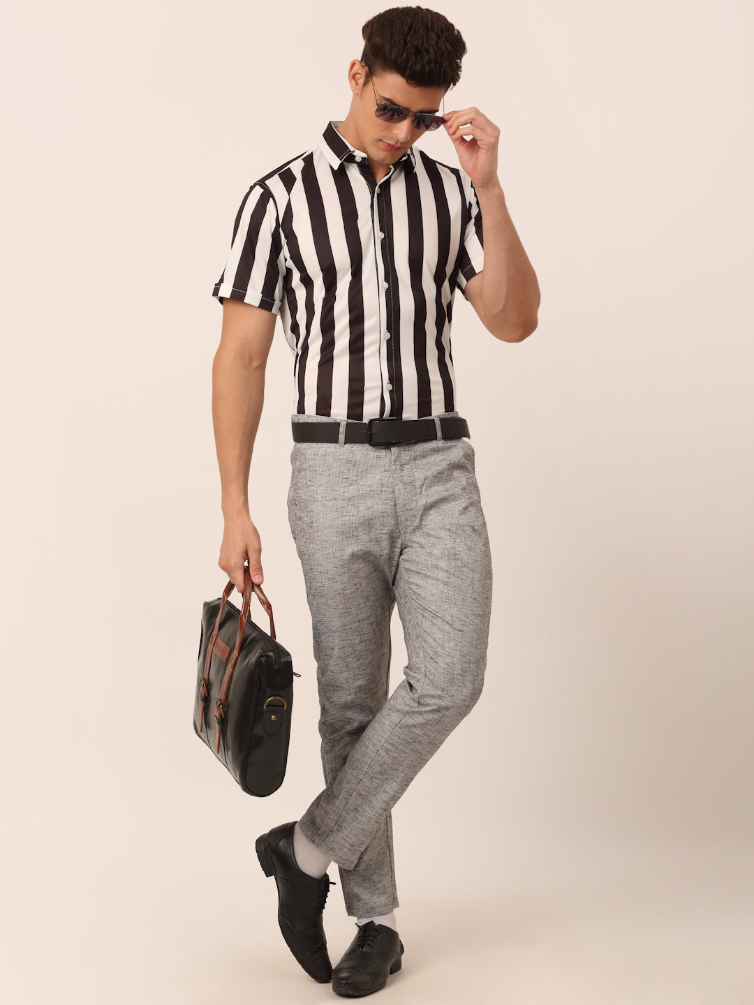 Jainish Men's Lycra Striped Half Sleeve Formal Shirts ( SF 812White ) | Grocsy