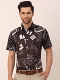Jainish Men's Lycra Printed Half Sleeve Formal Shirts ( SF 813Black ) | Grocsy
