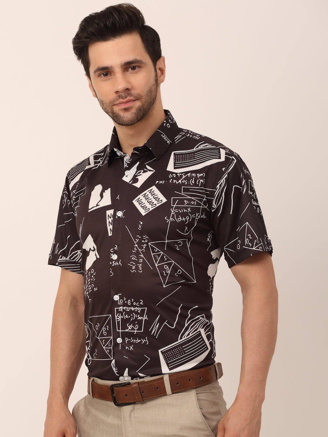 Jainish Men's Lycra Printed Half Sleeve Formal Shirts ( SF 813Black ) | Grocsy