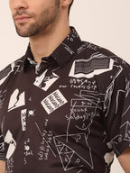 Jainish Men's Lycra Printed Half Sleeve Formal Shirts ( SF 813Black ) | Grocsy