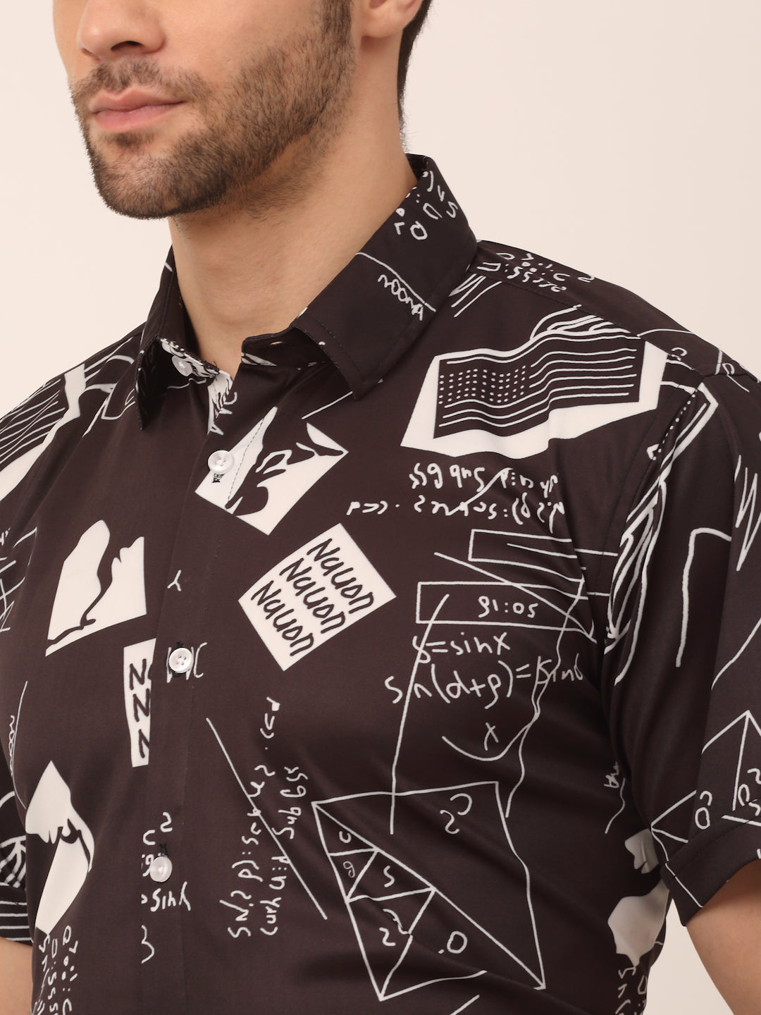 Jainish Men's Lycra Printed Half Sleeve Formal Shirts ( SF 813Black ) | Grocsy