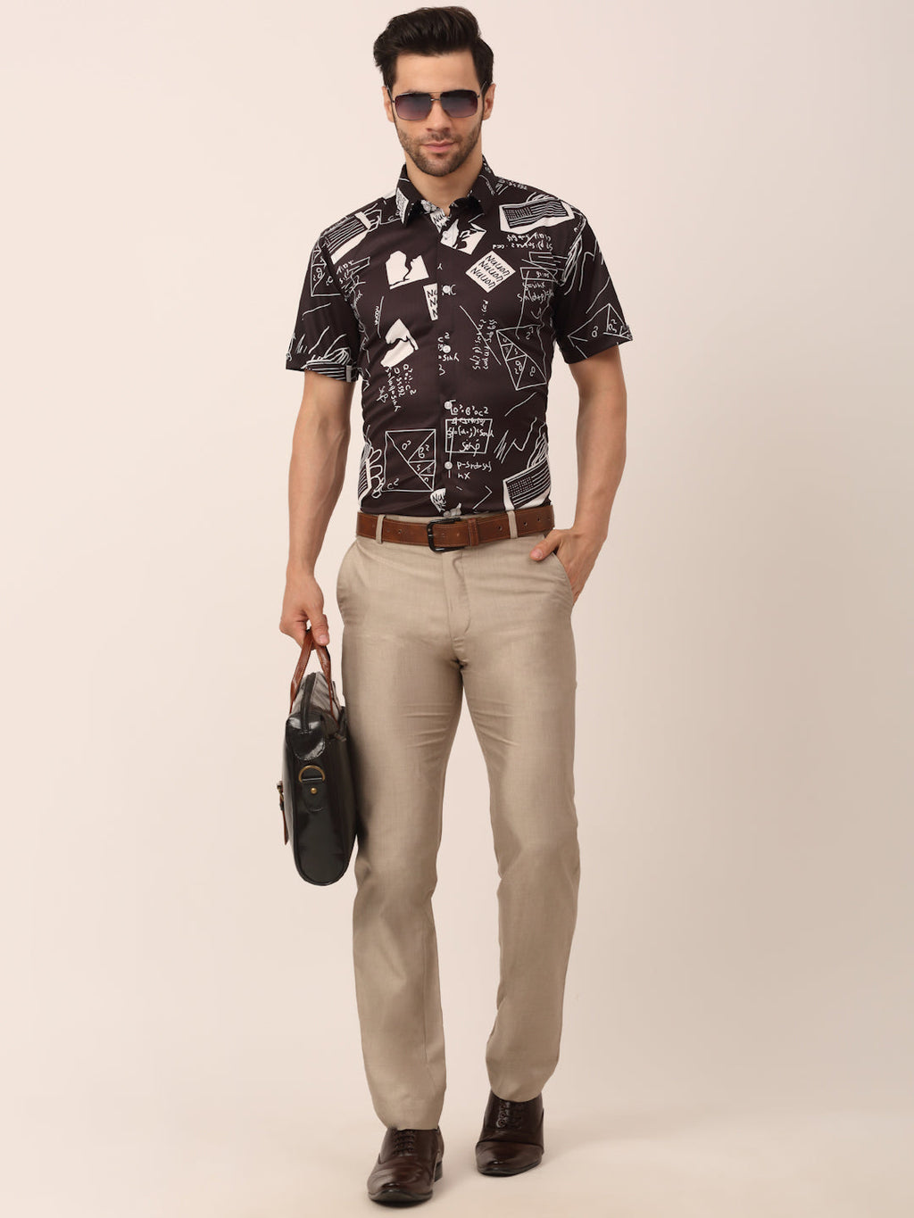 Jainish Men's Lycra Printed Half Sleeve Formal Shirts ( SF 813Black ) | Grocsy