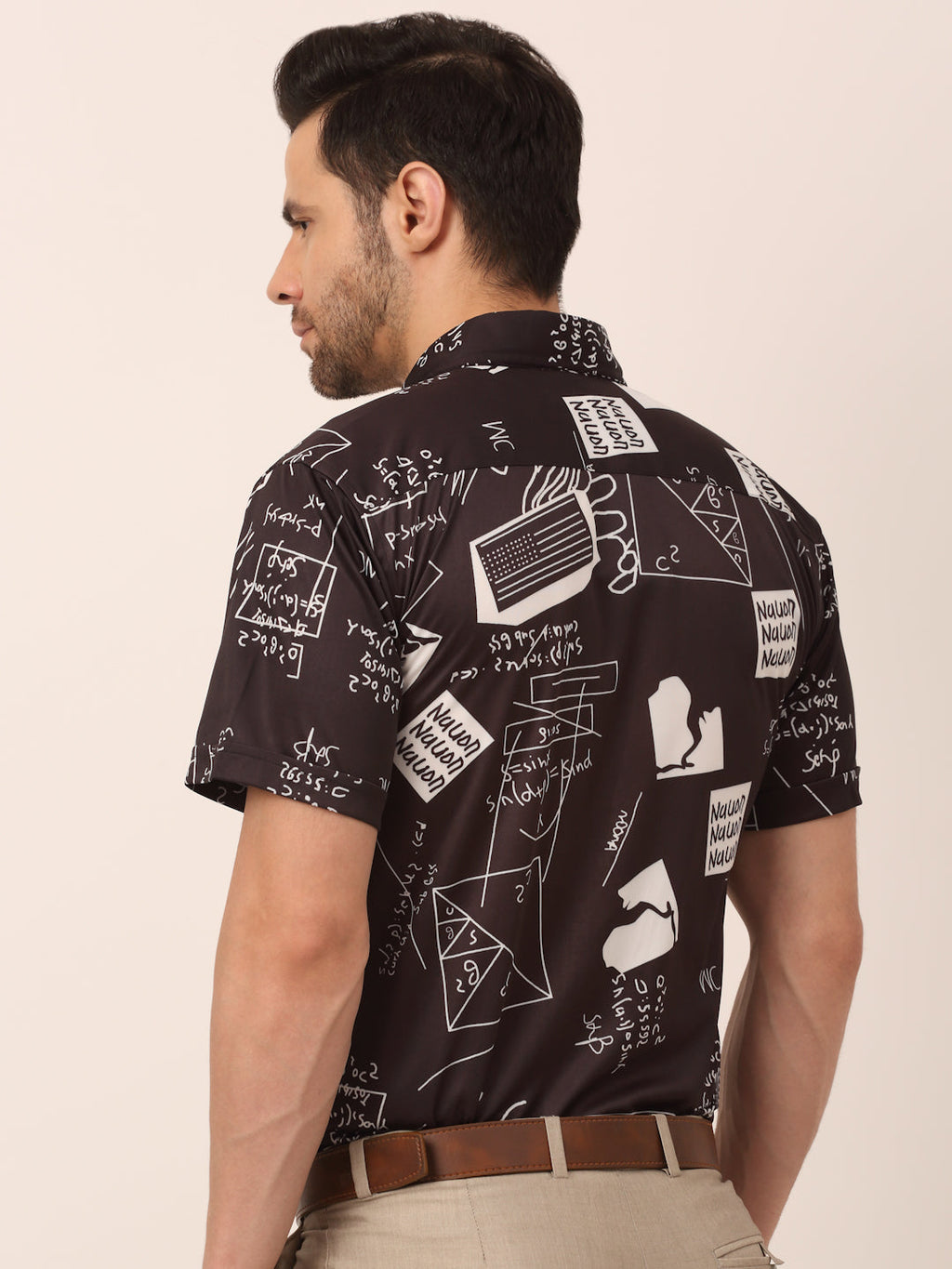 Jainish Men's Lycra Printed Half Sleeve Formal Shirts ( SF 813Black ) | Grocsy