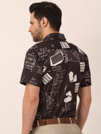 Jainish Men's Lycra Printed Half Sleeve Formal Shirts ( SF 813Black ) | Grocsy