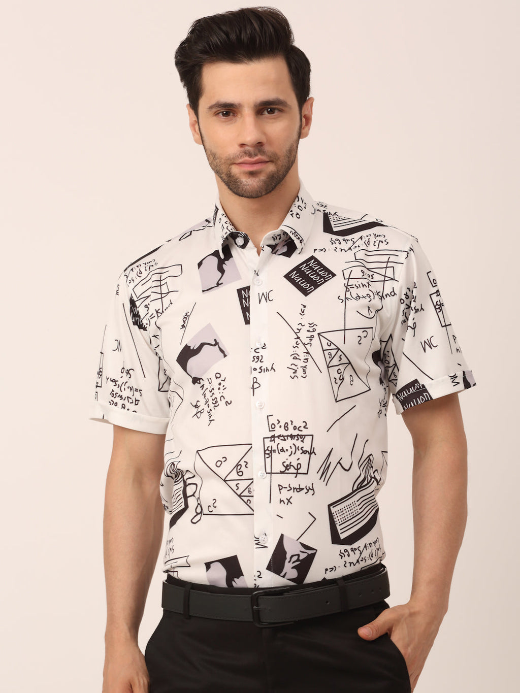 Jainish Men's Lycra Printed Half Sleeve Formal Shirts ( SF 813White ) | Grocsy