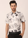 Jainish Men's Lycra Printed Half Sleeve Formal Shirts ( SF 813White ) | Grocsy