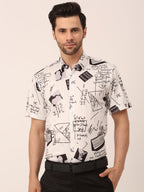 Jainish Men's Lycra Printed Half Sleeve Formal Shirts ( SF 813White ) | Grocsy