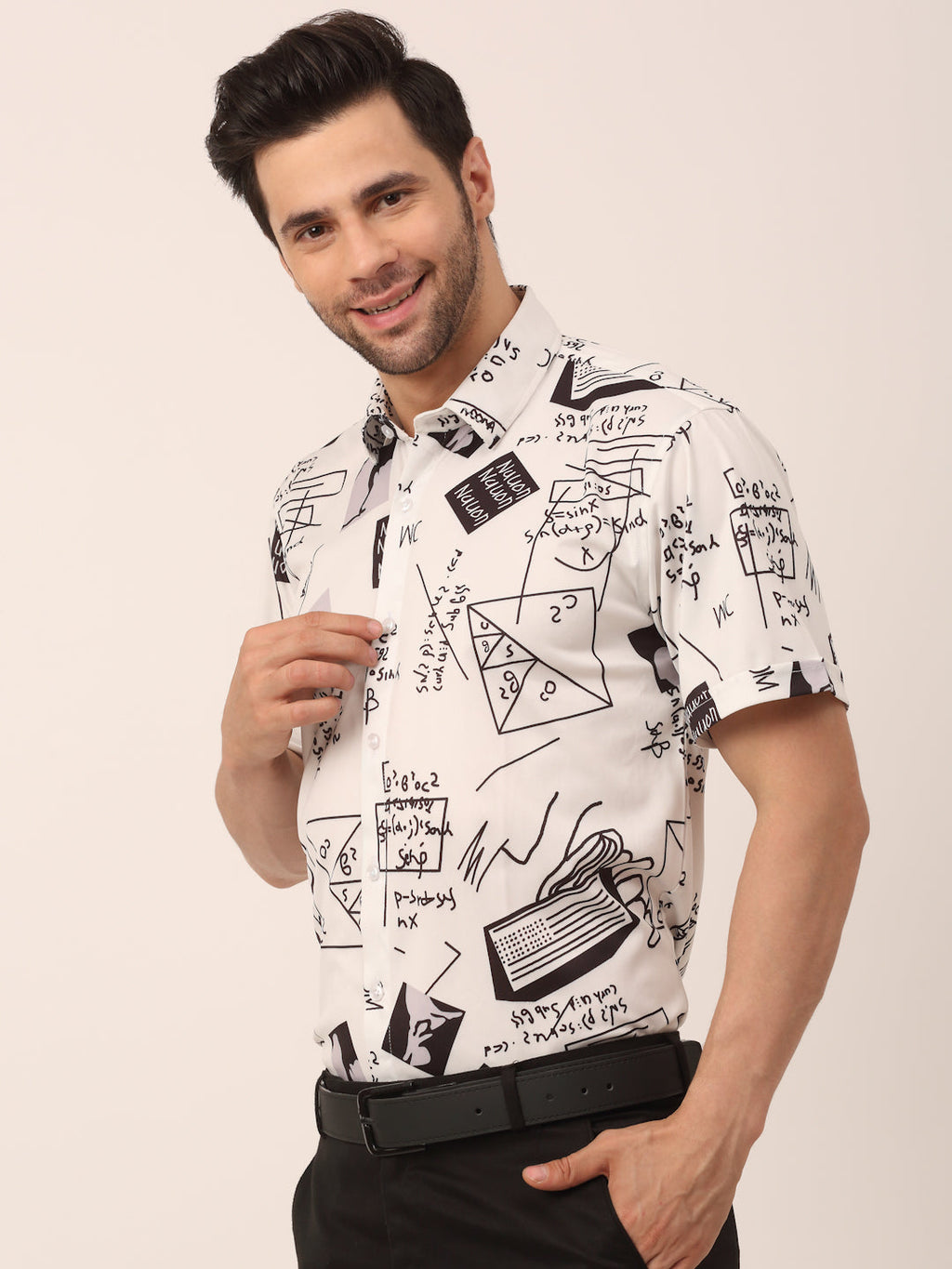 Jainish Men's Lycra Printed Half Sleeve Formal Shirts ( SF 813White ) | Grocsy