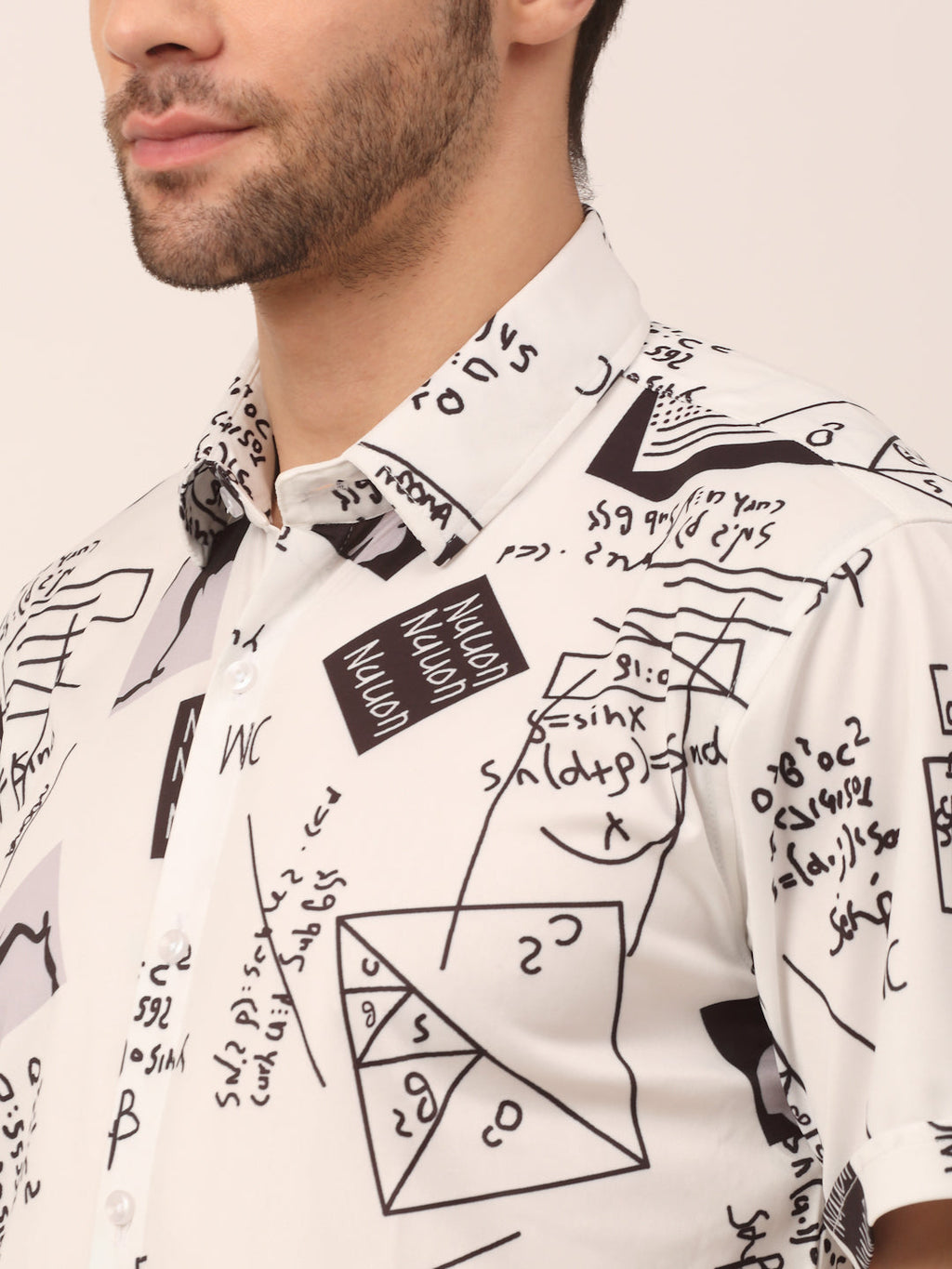 Jainish Men's Lycra Printed Half Sleeve Formal Shirts ( SF 813White ) | Grocsy