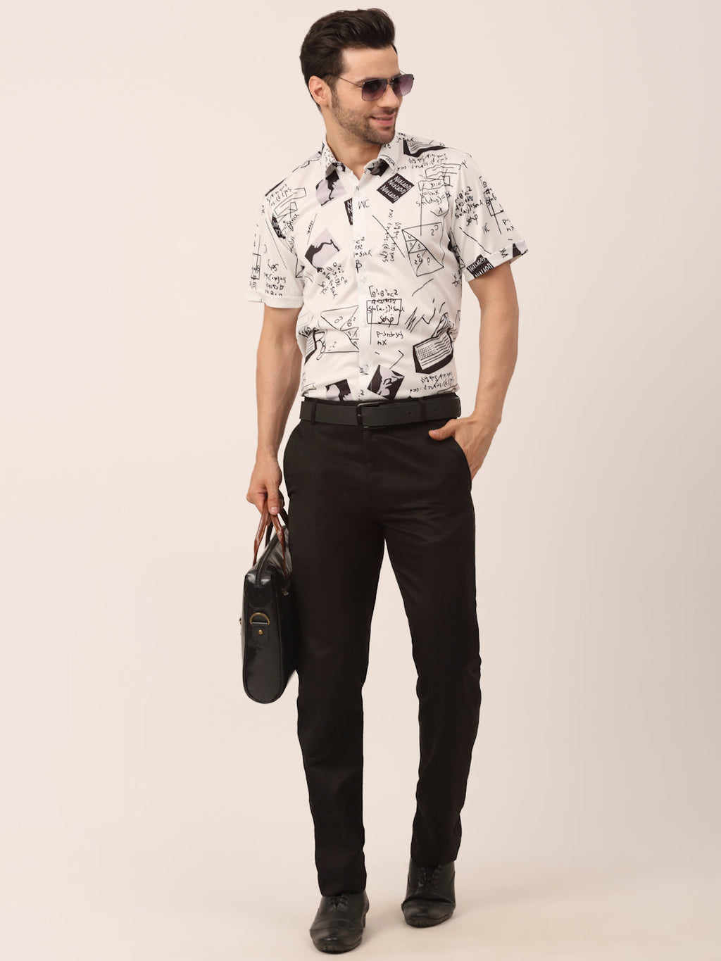Jainish Men's Lycra Printed Half Sleeve Formal Shirts ( SF 813White ) | Grocsy