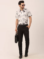 Jainish Men's Lycra Printed Half Sleeve Formal Shirts ( SF 813White ) | Grocsy