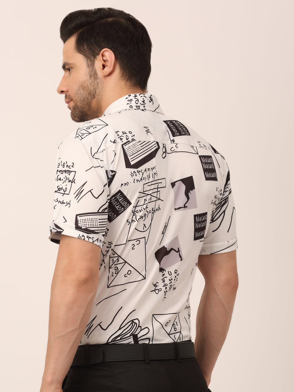 Jainish Men's Lycra Printed Half Sleeve Formal Shirts ( SF 813White ) | Grocsy