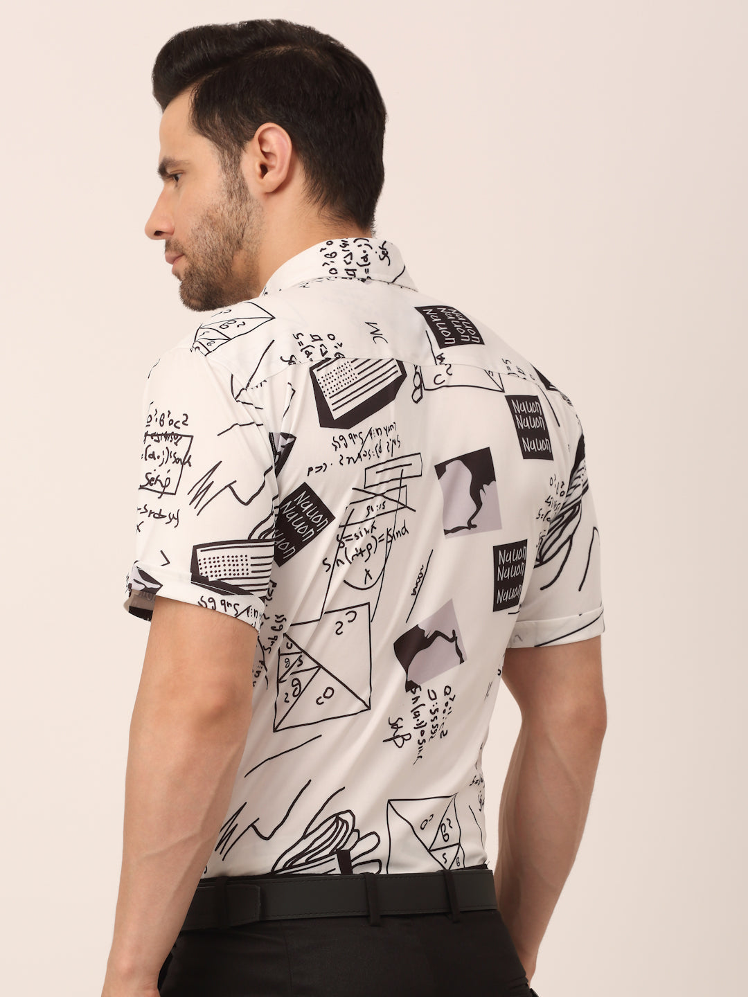 Jainish Men's Lycra Printed Half Sleeve Formal Shirts ( SF 813White ) | Grocsy