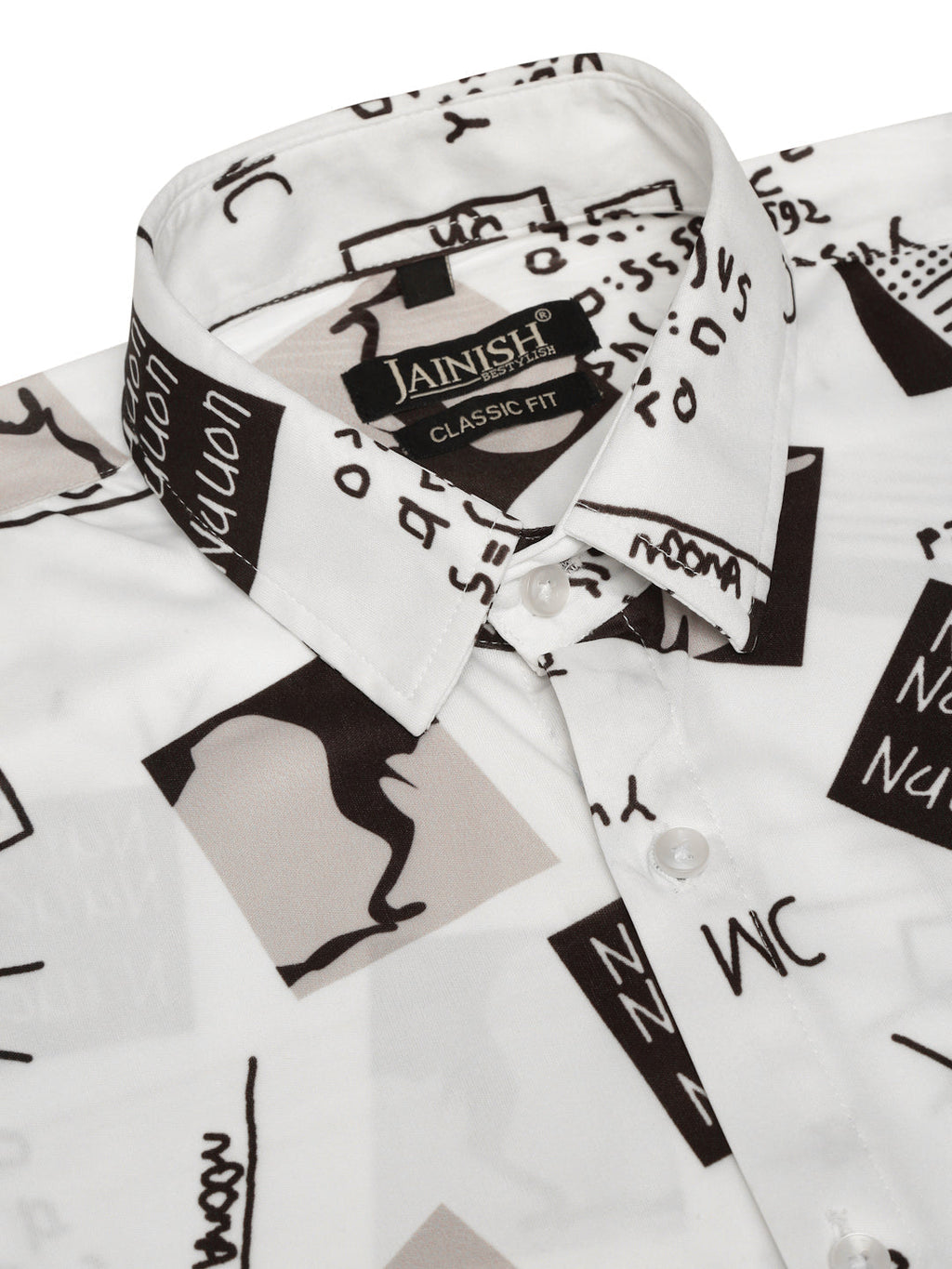 Jainish Men's Lycra Printed Half Sleeve Formal Shirts ( SF 813White ) | Grocsy