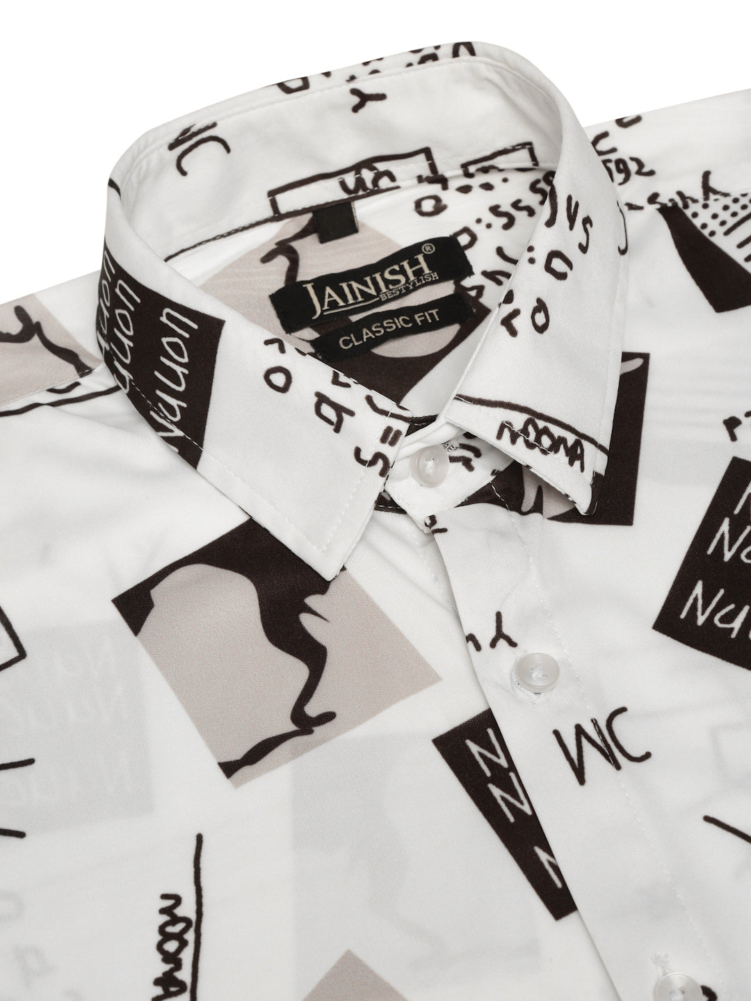Jainish Men's Lycra Printed Half Sleeve Formal Shirts ( SF 813White ) | Grocsy