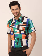 Jainish Men's Lycra Printed Half Sleeve Formal Shirts ( SF 814Green ) | Grocsy
