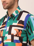 Jainish Men's Lycra Printed Half Sleeve Formal Shirts ( SF 814Green ) | Grocsy