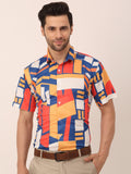 Jainish Men's Lycra Printed Half Sleeve Formal Shirts ( SF 814Navy ) | Grocsy