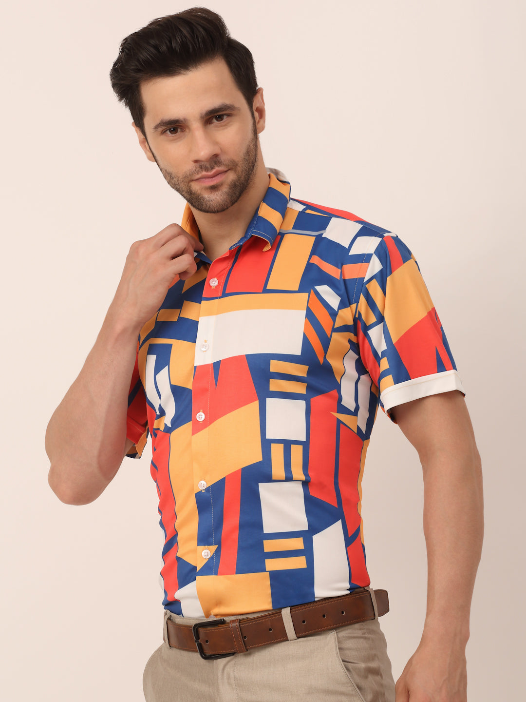 Jainish Men's Lycra Printed Half Sleeve Formal Shirts ( SF 814Navy ) | Grocsy