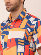 Jainish Men's Lycra Printed Half Sleeve Formal Shirts ( SF 814Navy ) | Grocsy