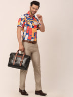 Jainish Men's Lycra Printed Half Sleeve Formal Shirts ( SF 814Navy ) | Grocsy