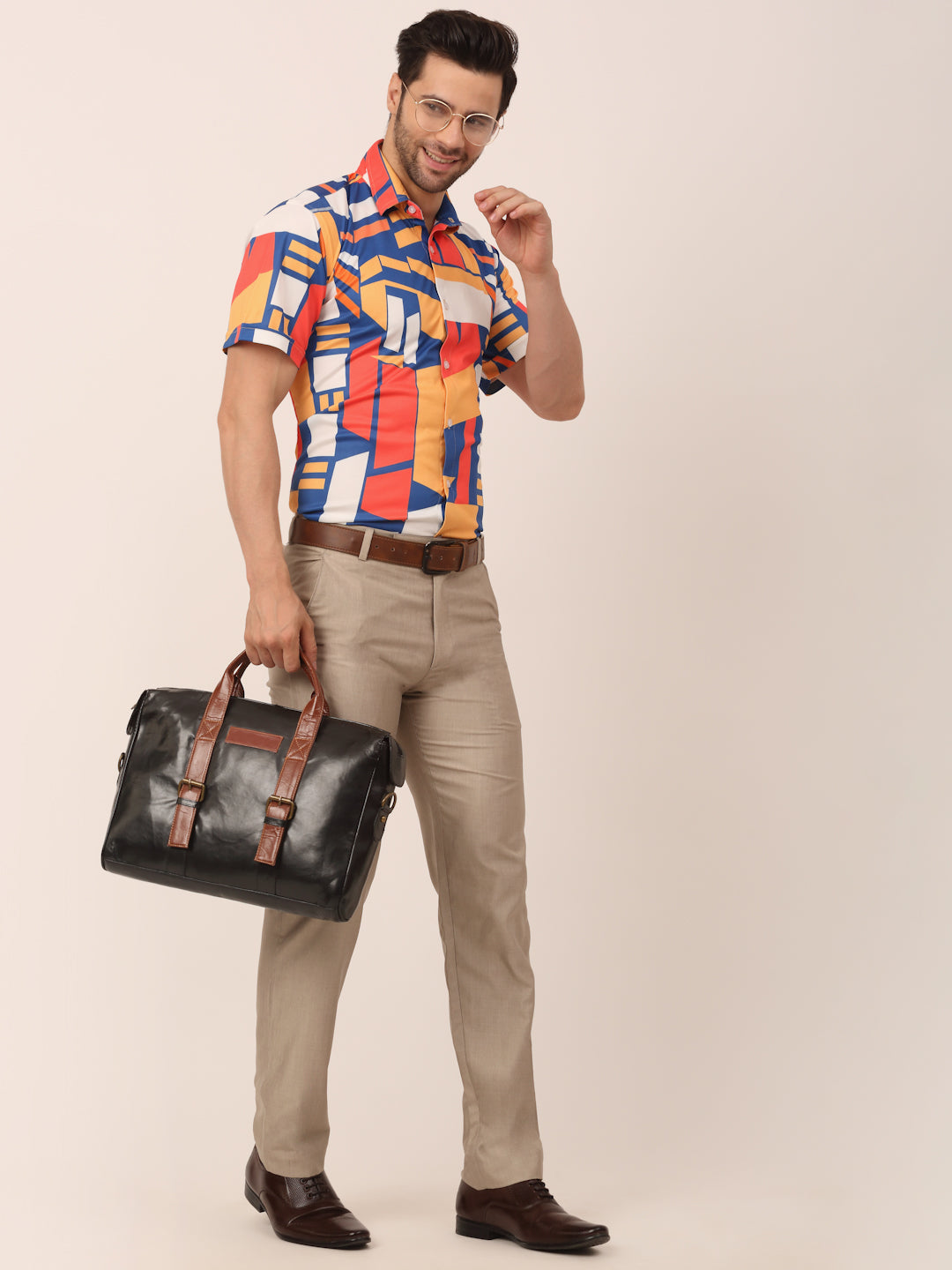 Jainish Men's Lycra Printed Half Sleeve Formal Shirts ( SF 814Navy ) | Grocsy