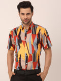 Jainish Men's Lycra Printed Half Sleeve Formal Shirts ( SF 814Yellow ) | Grocsy